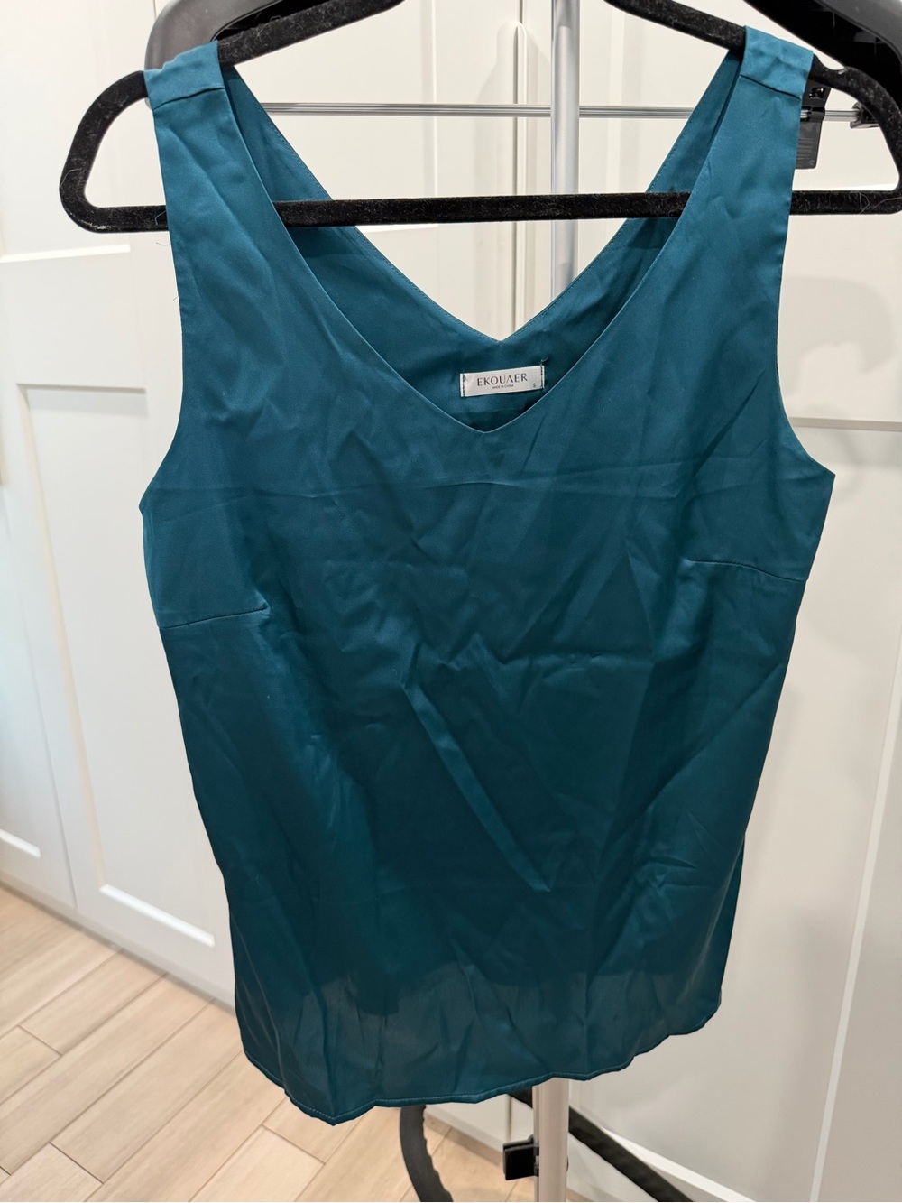 Ekouaer Teal Satin Slip Dress